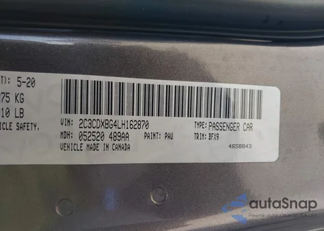 2020 Dodge Charger Sxt Rwd из США, поврежденный, VIN 2C3CDXBG4LH162870